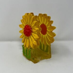 Vintage Crystal Craft Lucite Yellow Sunflower Acrylic Napkin Mail Holder Floral
